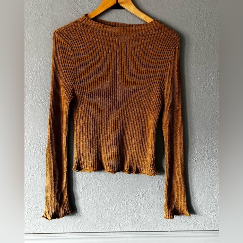 Cotton On Ribbed Long Sleeve Crop Top Caramel Brown Size L